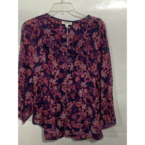 BEACH LUNCH LOUNGE blouse top small boho hippie floral print Long Sleeves V-neck - Picture 1 of 6